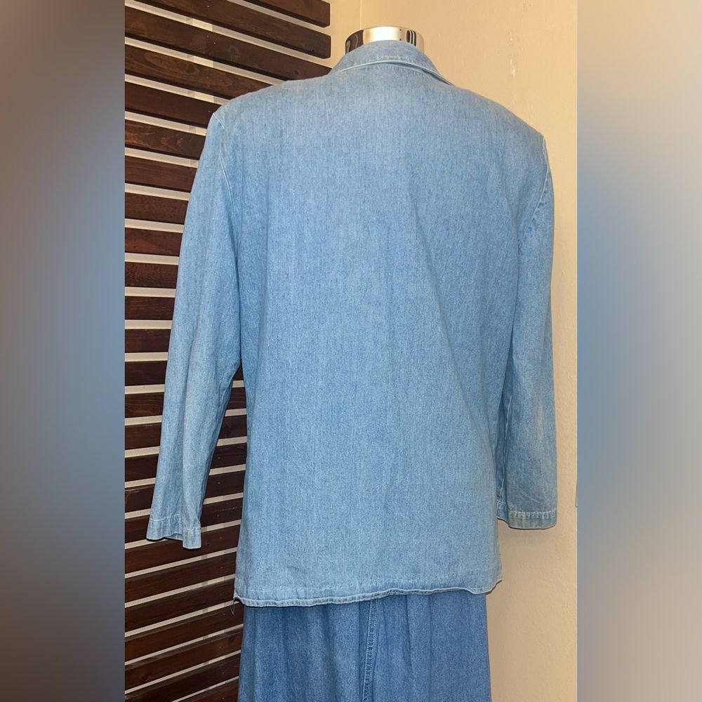 1980s Vintage White Embroidered Blue Denim Button Front Coverup Jacket w/Pockets - Picture 4 of 5